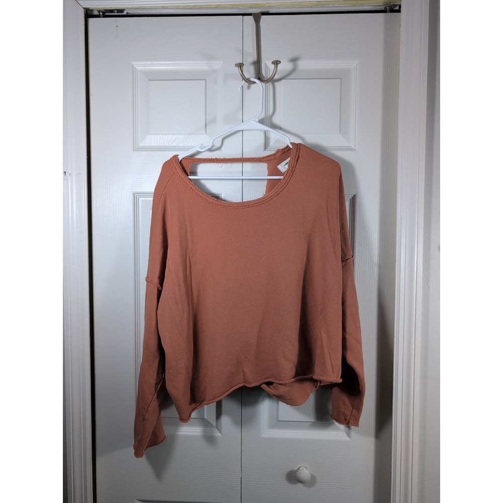 Aerie Twist Knot Back Sweater Size Medium Rust Terry Cloth Oversized